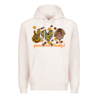 Pale Pink Peace Love Thankful Premium Hoodie - CowhideDigitalArt