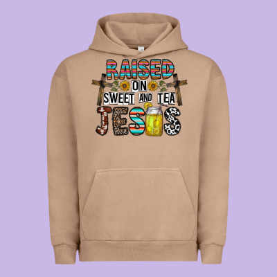 Raised On Sweet And Tea Jesus Urban Hoodie Designed By Cowhidedigitalart