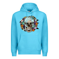 Ocean Blue Halloween Skeleton Premium Hoodie - CowhideDigitalArt