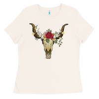 Bone bull skull with rose and flowers Ladies Tee - Artiststas