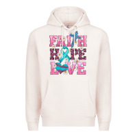 Pale Pink faith hope love  cross and ribbon Premium Hoodie - HRA Design Shop