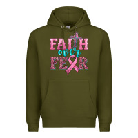 Army Green faith over fear with cross and ribbon Premium Hoodie - HRA Design Shop