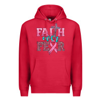 Cardinal faith over fear with cross and ribbon Premium Hoodie - HRA Design Shop