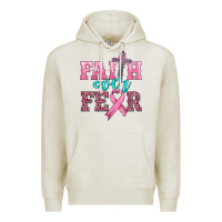 Oatmeal Heather faith over fear with cross and ribbon Premium Hoodie - HRA Design Shop