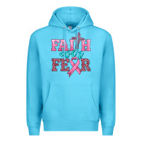 Ocean Blue faith over fear with cross and ribbon Premium Hoodie - HRA Design Shop