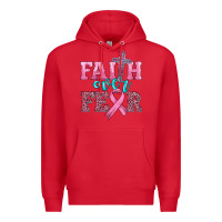 Red faith over fear with cross and ribbon Premium Hoodie - HRA Design Shop