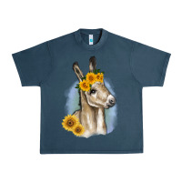 Midnight Navy Sunflower Baby Donkey Urban Heavy Tee - RanaPortraitStore