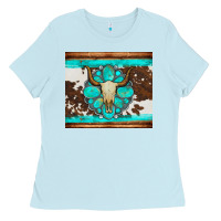 Baby Blue bull skull and turquoise cowhide tumbler Ladies Tee - Artiststas