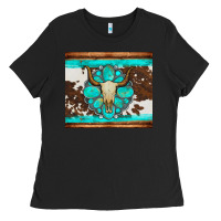 Bull Skull And Turquoise Cowhide Tumbler Ladies Tee | Teevron