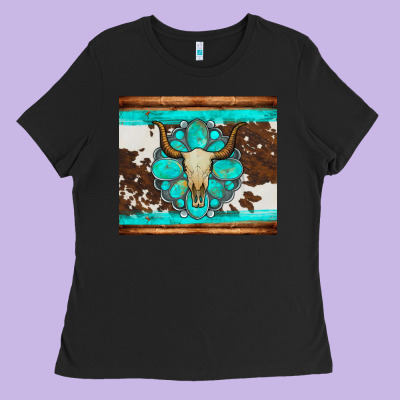 Bull Skull And Turquoise Cowhide Tumbler Ladies Tee Designed By Artiststas