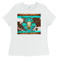 White bull skull and turquoise cowhide tumbler Ladies Tee - Artiststas