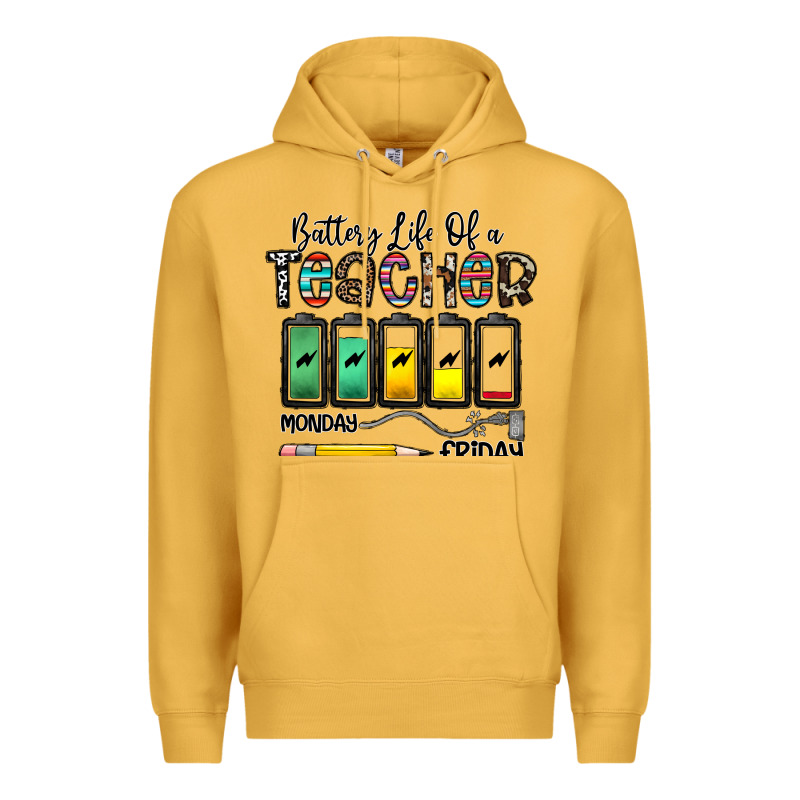 Battery Life Of A Teacher Monday Friday Premium Hoodie by CowhideDigitalArt | Teevron
