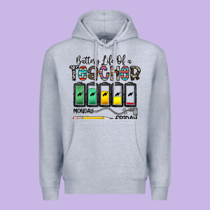 Battery Life Of A Teacher Monday Friday Premium Hoodie Designed By Cowhidedigitalart