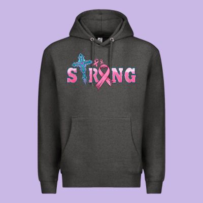 Strong With Cross Ribbon Premium Hoodie Designed By Hra Design Shop