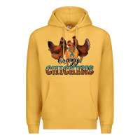 Mustard crazychickens Premium Hoodie - CowhideDigitalArt