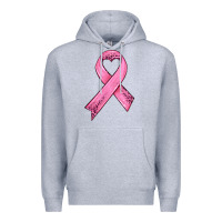 Heather Grey pink ribbon Premium Hoodie - HRA Design Shop