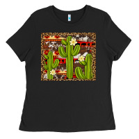 Black aztec cowhide cactus background Ladies Tee - Artiststas