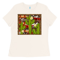 Bone aztec cowhide cactus background Ladies Tee - Artiststas