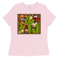 Bubblegum Pink aztec cowhide cactus background Ladies Tee - Artiststas