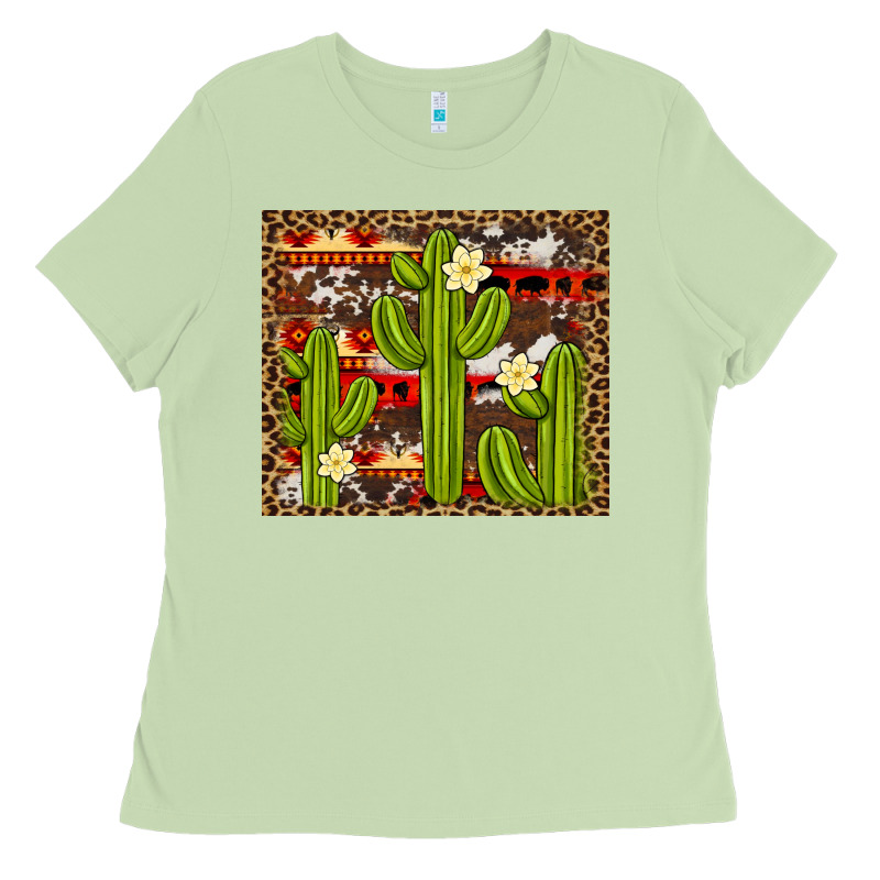 Aztec Cowhide Cactus Background Ladies Tee by Artiststas | Teevron