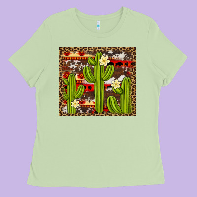 Aztec Cowhide Cactus Background Ladies Tee Designed By Artiststas