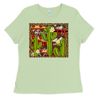 Matcha aztec cowhide cactus background Ladies Tee - Artiststas