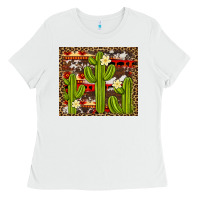 White aztec cowhide cactus background Ladies Tee - Artiststas