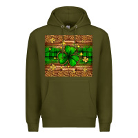 Army Green St. Patrick's Day shamrock leopard Premium Hoodie - Neo Western