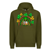 Army Green St. Patrick's Day gnome rainbow Premium Hoodie - Neo Western