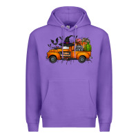 Purple happy halloween truck Premium Hoodie - CowhideDigitalArt