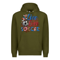 Army Green live love soccer Premium Hoodie - HRA Design Shop