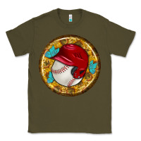 Army Green baseball with sunflower round earrings Classic Tee - BundleAndBundleShop