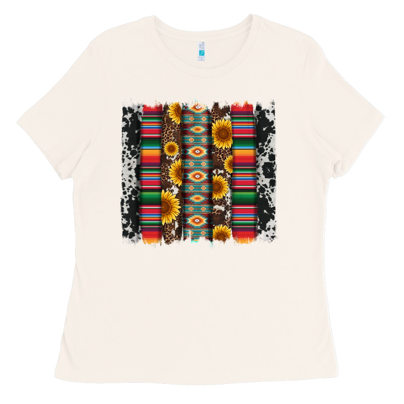 Cowhıde Aztec Serape Wıth Leopard And Sunflowers Brushstroke Ladies Tee by Artiststas | Teevron