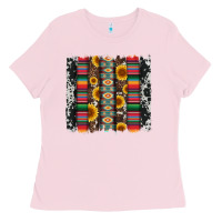 Bubblegum Pink cowhıde aztec serape wıth leopard and sunflowers brushstroke Ladies Tee - Artiststas