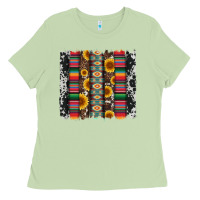 Matcha cowhıde aztec serape wıth leopard and sunflowers brushstroke Ladies Tee - Artiststas