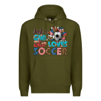 Army Green just a girl who loves soccer Premium Hoodie - HRA Design Shop