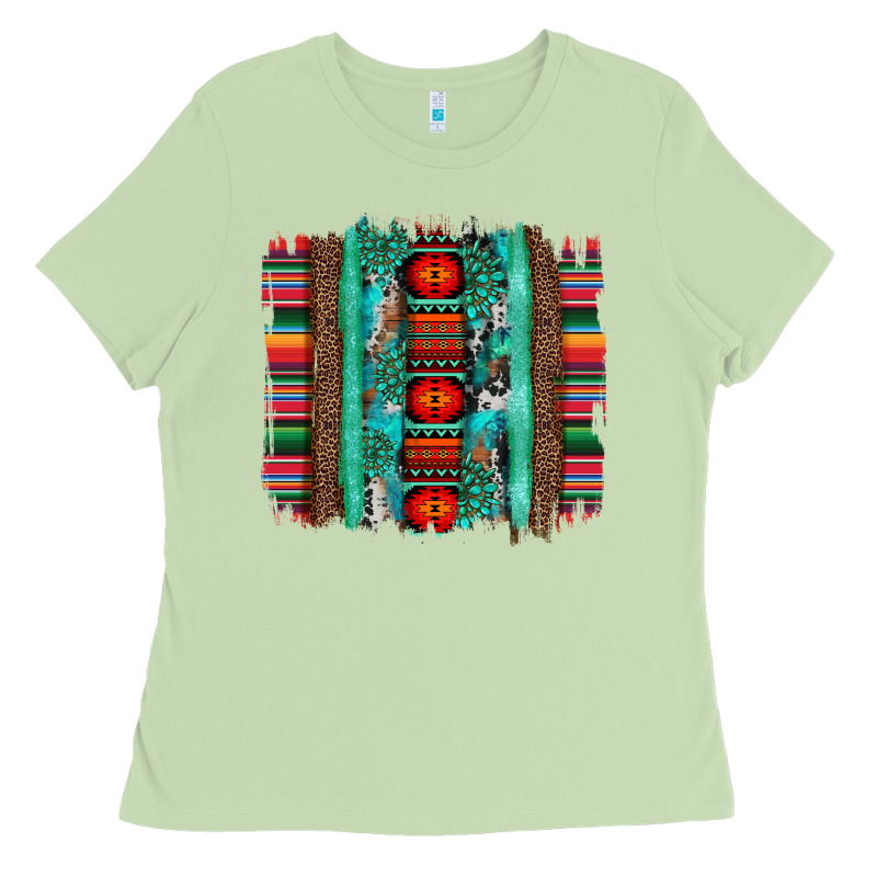 Serape Aztec Leopard And Turquoise Glitter With Gemstone Brushstroke Ladies Tee by Artiststas | Teevron