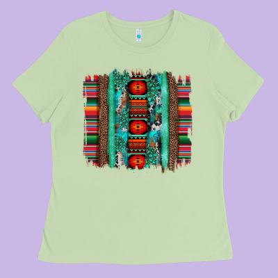 Serape Aztec Leopard And Turquoise Glitter With Gemstone Brushstroke Ladies Tee Designed By Artiststas