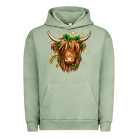 Pigment Oil Green St. Patrick's Day Highland Cow Urban Hoodie - Neo Western