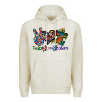 Oatmeal Heather peace love autism Premium Hoodie - SublimationCraftShop