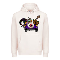 Pale Pink Halloween Truck Premium Hoodie - CowhideDigitalArt