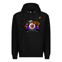 Black Halloween Truck Premium Hoodie - CowhideDigitalArt