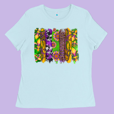 Mardi Gras Sunflower Fleur De Lis Leopard Cowhide Brushstrokes Ladies Tee Designed By Artiststas