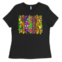 Black mardi gras sunflower fleur de lis leopard cowhide brushstrokes Ladies Tee - Artiststas