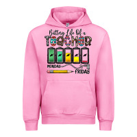 Fuchsia Pink battery life of a teacher monday friday Urban Hoodie - CowhideDigitalArt