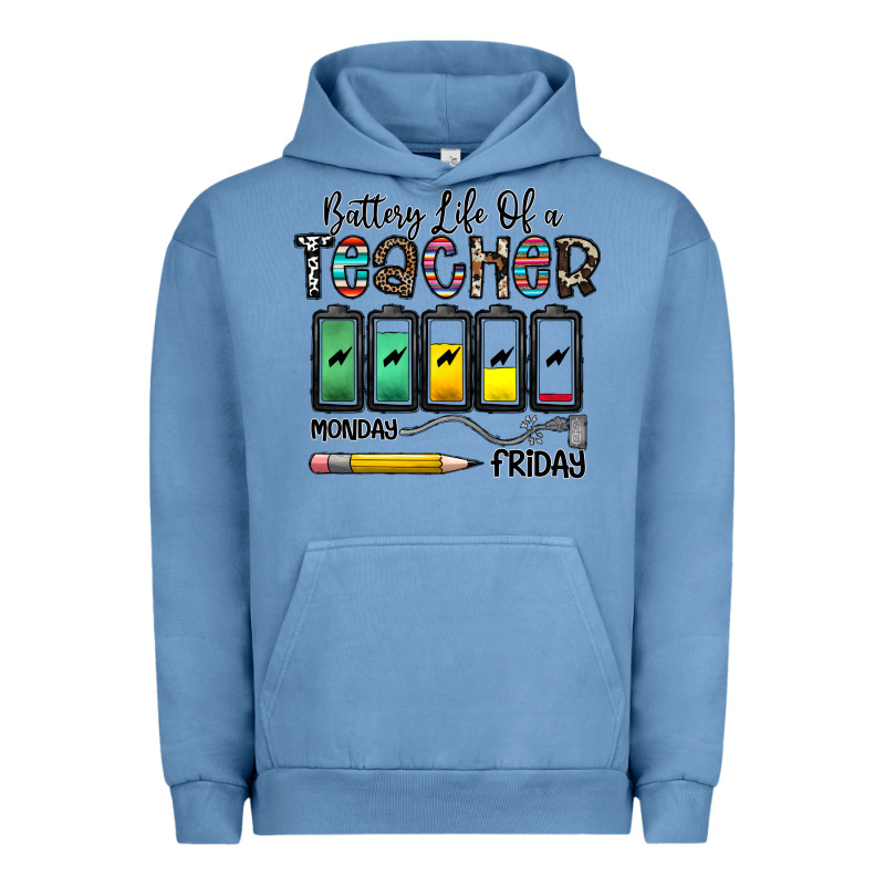 Battery Life Of A Teacher Monday Friday Urban Hoodie by CowhideDigitalArt | Teevron