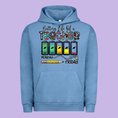 Battery Life Of A Teacher Monday Friday Urban Hoodie Designed By Cowhidedigitalart