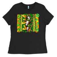 Black st patricks cow and coin wıth clovers and leopard brushstrokes Ladies Tee - Artiststas