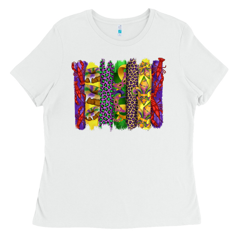Mardi Gras Crawfish Cake And Mask With Leopar And Fleur De Lis Brushst Ladies Tee by Artiststas | Teevron