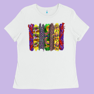 Mardi Gras Crawfish Cake And Mask With Leopar And Fleur De Lis Brushst Ladies Tee Designed By Artiststas